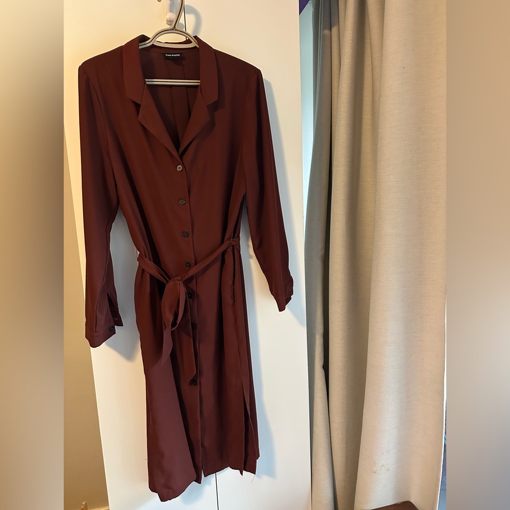 Size L Frank & Oak Women's Long Sleeve Shirt Dress in Rust
